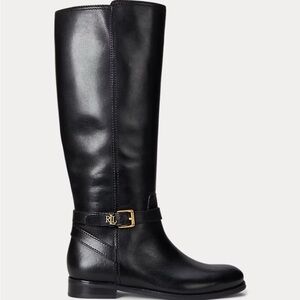 Ralph Lauren Black Leather Brooke Tall Boots